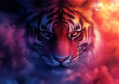 Tiger in Colorful Clouds
