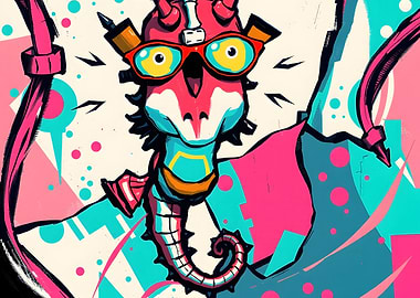 Funky Dragon with Glasses Illustration