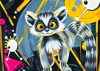 Cartoon Lemur with Abstract Background