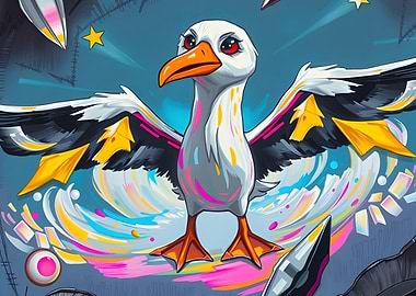 Stylized Seagull with Colorful Accents