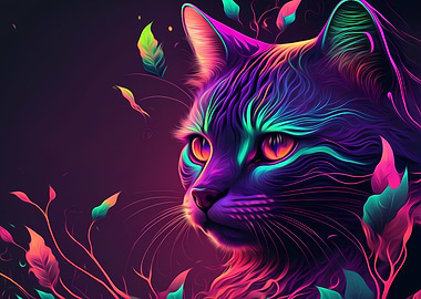 Neon Kitten Cat Portrait