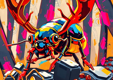 Colorful Robotic Beetle Illustration
