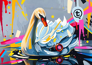 Swan with Camera in Abstract Art