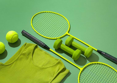 Green Sport Equipment Still Life