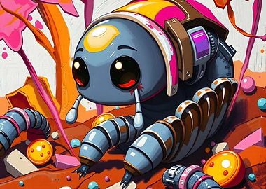 Cute Robotic Bug Cartoon Illustration