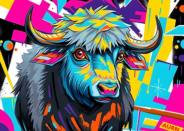 Colorful Bull Pop Art Illustration