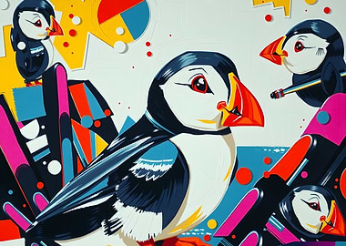Colorful Puffin Bird Art