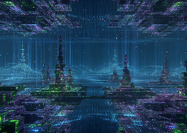 Futuristic Cityscape with Towers and Lights