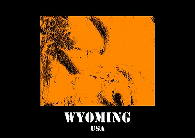 Wyoming USA State Minimalist Black Orange Topographic Contour Relief Map featuring terrain in orange color