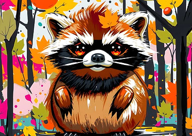 Stylized Raccoon in Autumn Forest