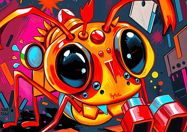 Cartoon Ant Character in Cityscape