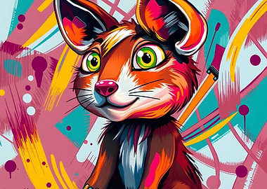 Cartoon Fox with Abstract Background