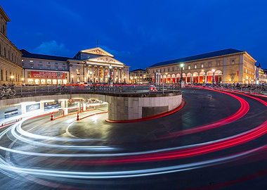 Munich at Night with Light Trails
