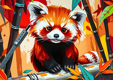 Red Panda in Bamboo Forest Art