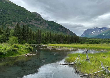 Scenic Alaska Mountain Landscape with River