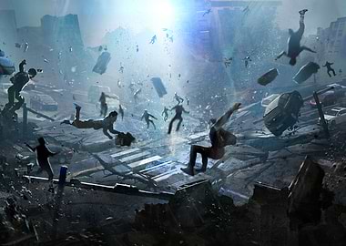 Apocalyptic City Destruction with Falling People