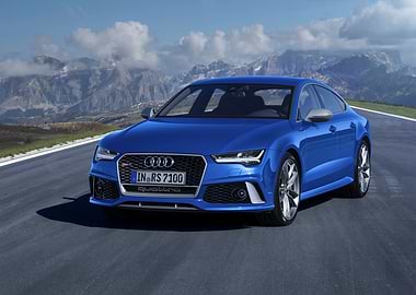 Blue Audi RS7 on Mountain Road