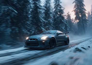 Nissan GT-R in Winter Landscape