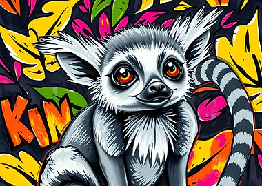 Lemur Illustration with Colorful Background