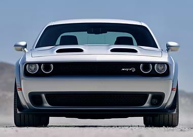 Silver Dodge Challenger SRT Hellcat Front View