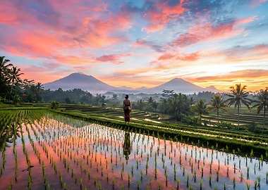 Sunrise over Rice Terraces, Bali
