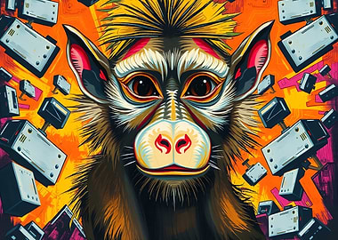 Monkey with Security Cameras Digital Art