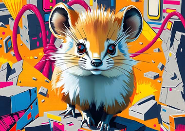 Cute Mouse in Abstract Cityscape