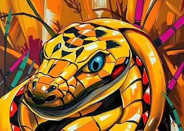Stylized Yellow Snake Portrait