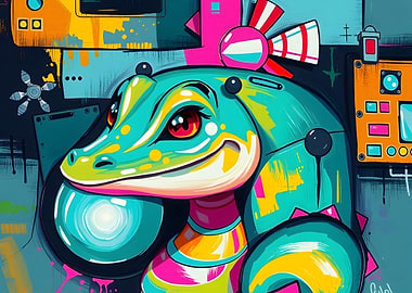 Colorful Robotic Lizard Digital Art