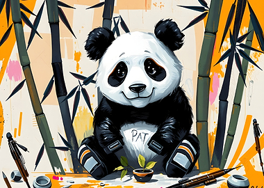 Cute Panda with Bamboo Background