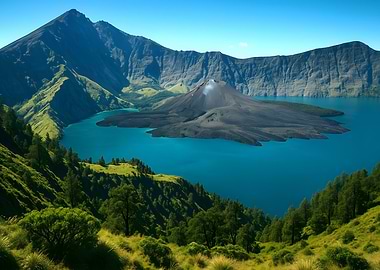Volcanic Island in a Turquoise Lake