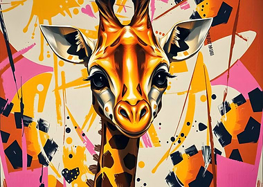 Giraffe Portrait with Abstract Background