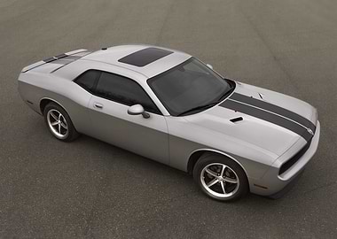 Silver Dodge Challenger with Black Stripes