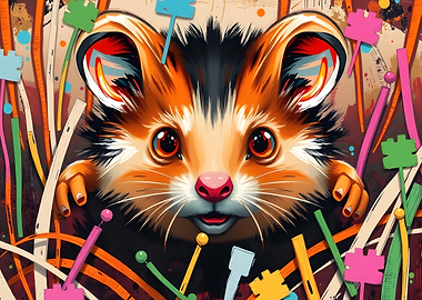 Cartoon Hamster Portrait with Colorful Background