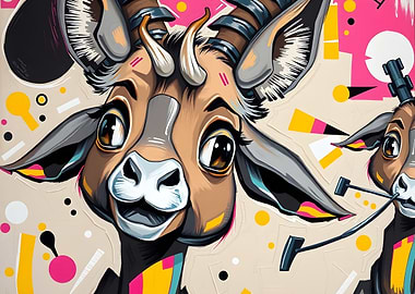 Cartoon Antelope Pop Art Illustration