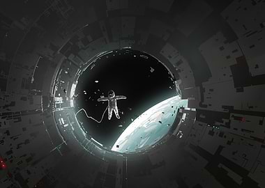 Astronaut in Space Station Orbiting Earth