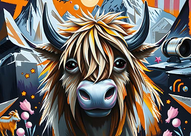 Colorful Highland Cow Portrait