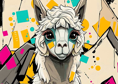 Stylized Alpaca Portrait with Geometric Accents