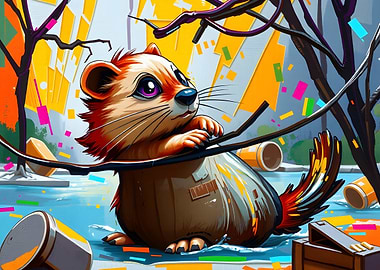 Cartoon Otter in Urban Landscape