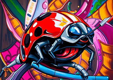 Mechanical Ladybug with Colorful Background