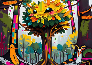 Whimsical Forest Scene with Animal Characters