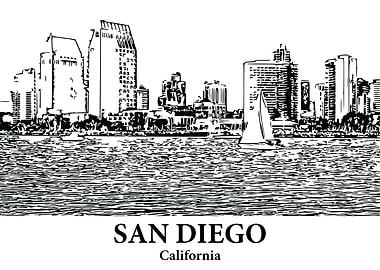 San Diego California Skyline Drawing