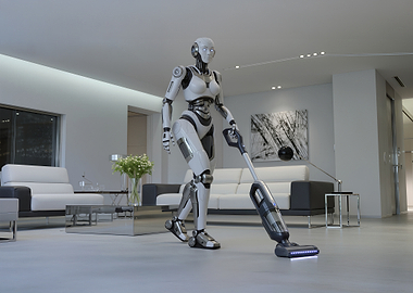 Robot Vacuuming in Modern Living Room