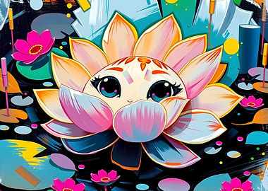 Cute Lotus Flower Character Illustration
