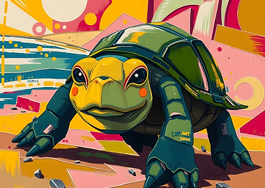 Cartoon Turtle with Abstract Background