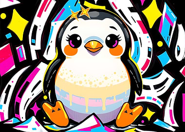 Cute Penguin with Colorful Abstract Background