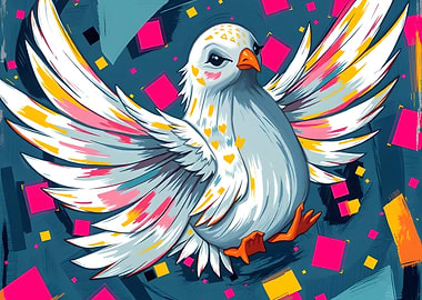 Stylized Dove with Colorful Geometric Background