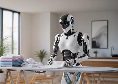 Robot Ironing Clothes in Modern Interior