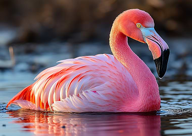Pink Flamingo in Water