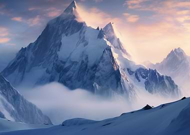 Snowy Mountain Peaks at Sunset